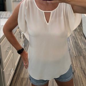 WHBM flutter sleeve silk top